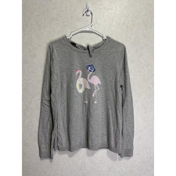 TALBOTS Gray Pullover Sweater Flamingo Novelty Soft Casual Minimalist Cute LARGE - Picture 2 of 9